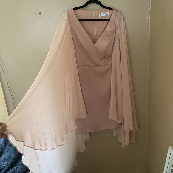 Mac Duggal Ieena Pink Cape Chiffon Short Knee Length Dress Sz 6 $358 NWT - Picture 8 of 12